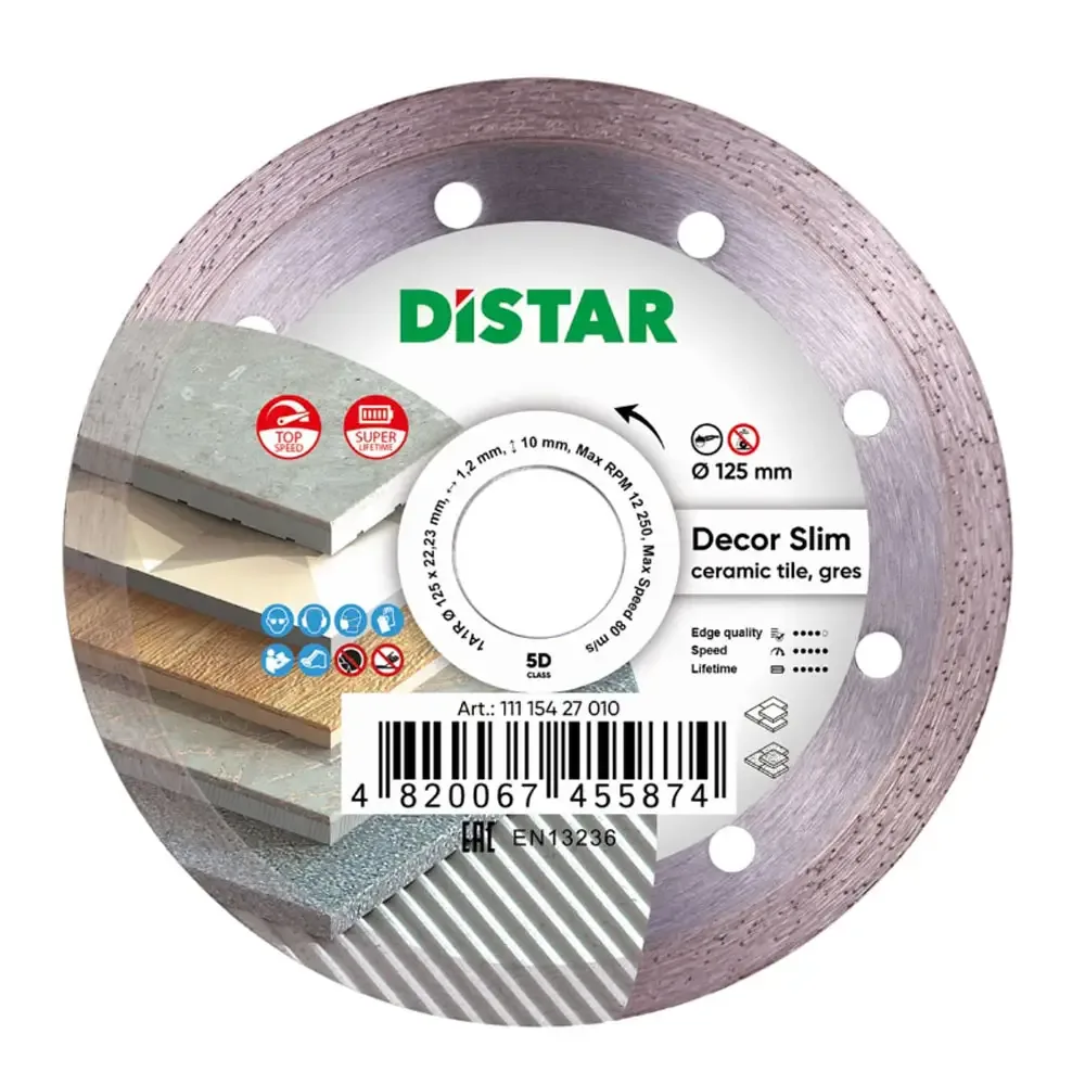 Диск алмазний відрізний Decor Slim 1A1R Ø125 1 2 22, 23 мм, Distar