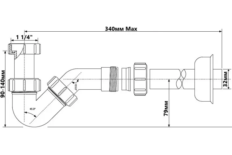 Сифон до біде 1 1/4 трубний, McAlpine