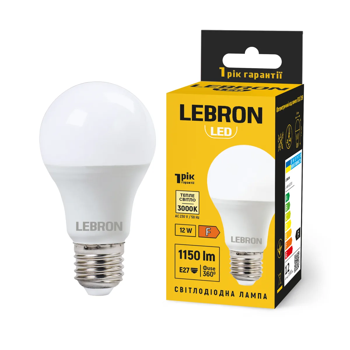 Лампа LED L-A60 12W E27 тепле світло, Lebron