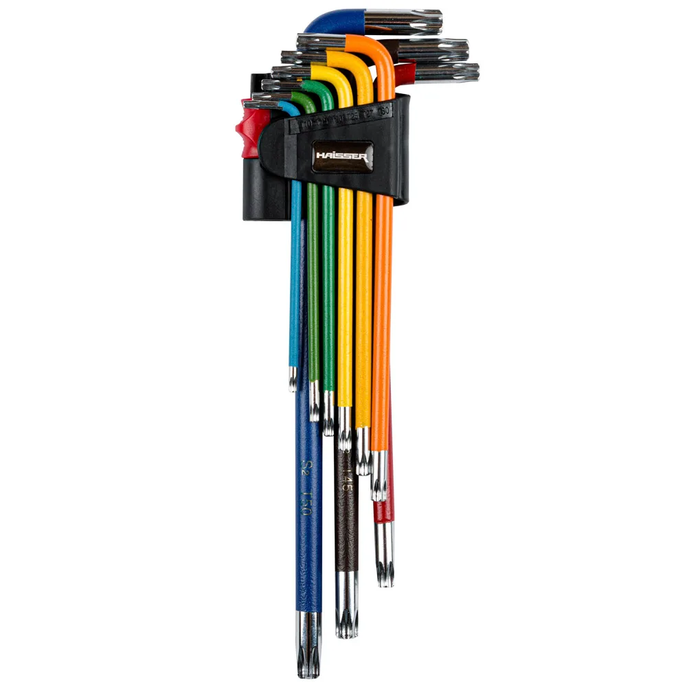 Набір Г-подібних ключів Torx екстра-довгих з отвором 9 одиниць S2 T10-50, Haisser