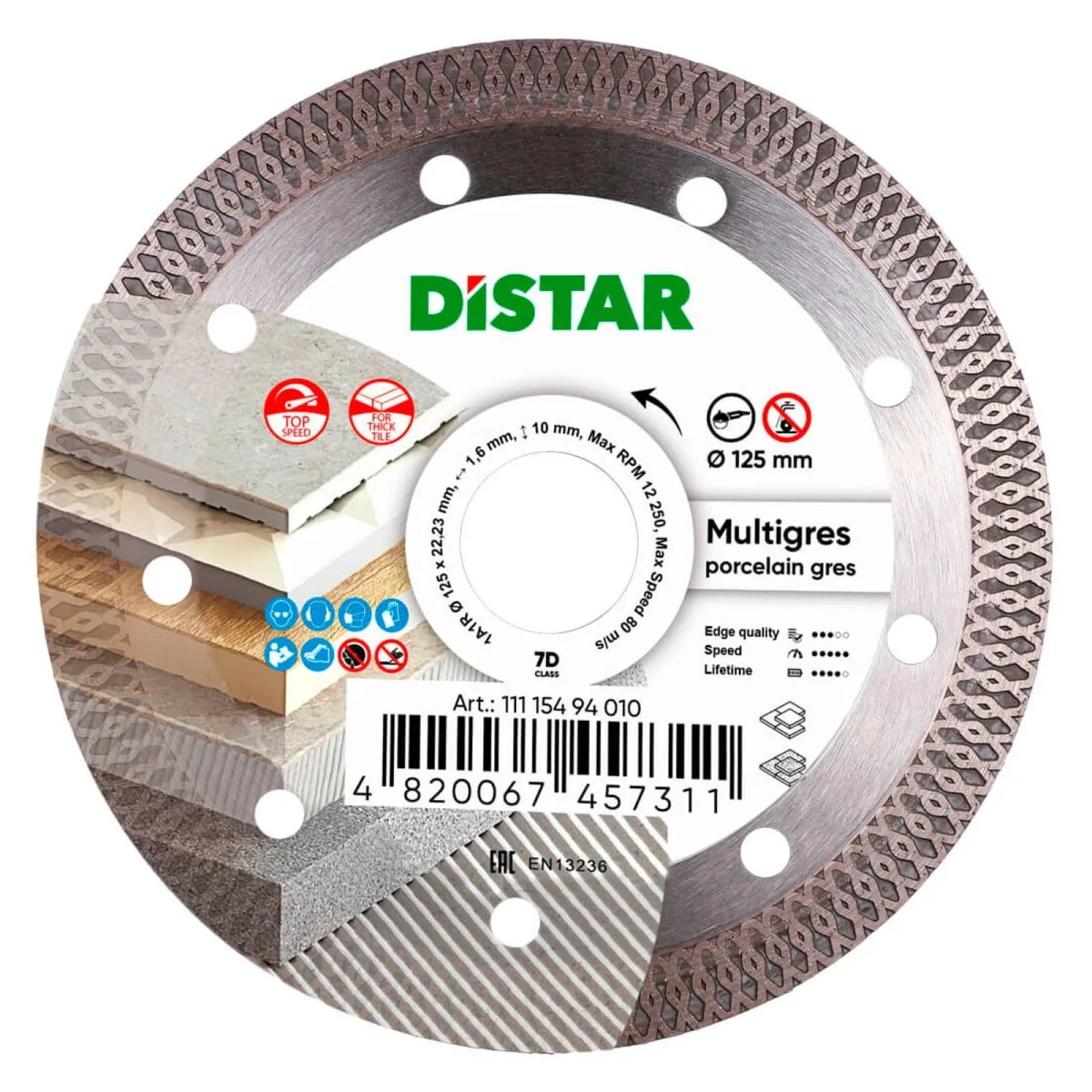 Круг алмазний відрізний 1A1R Multigres Ø125 22 сухий різ, 23 мм, Distar