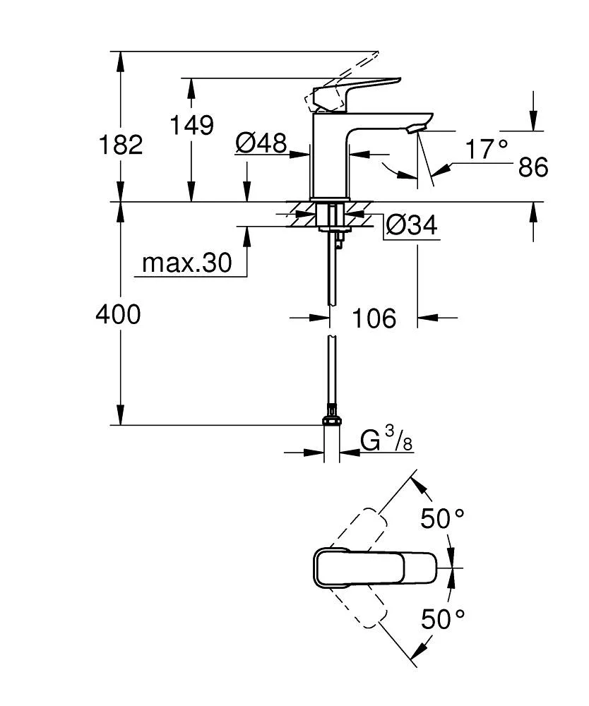 Cubeo змішувач для умивальника однорважільний S-Size, Хром, Grohe