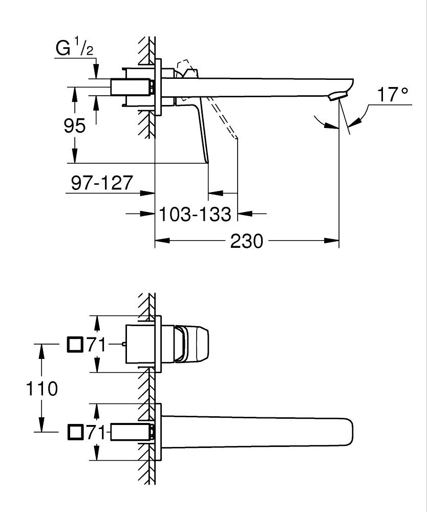 Cubeo змішувач для умивальника L-size на 2отв ПМ, Хром, Grohe