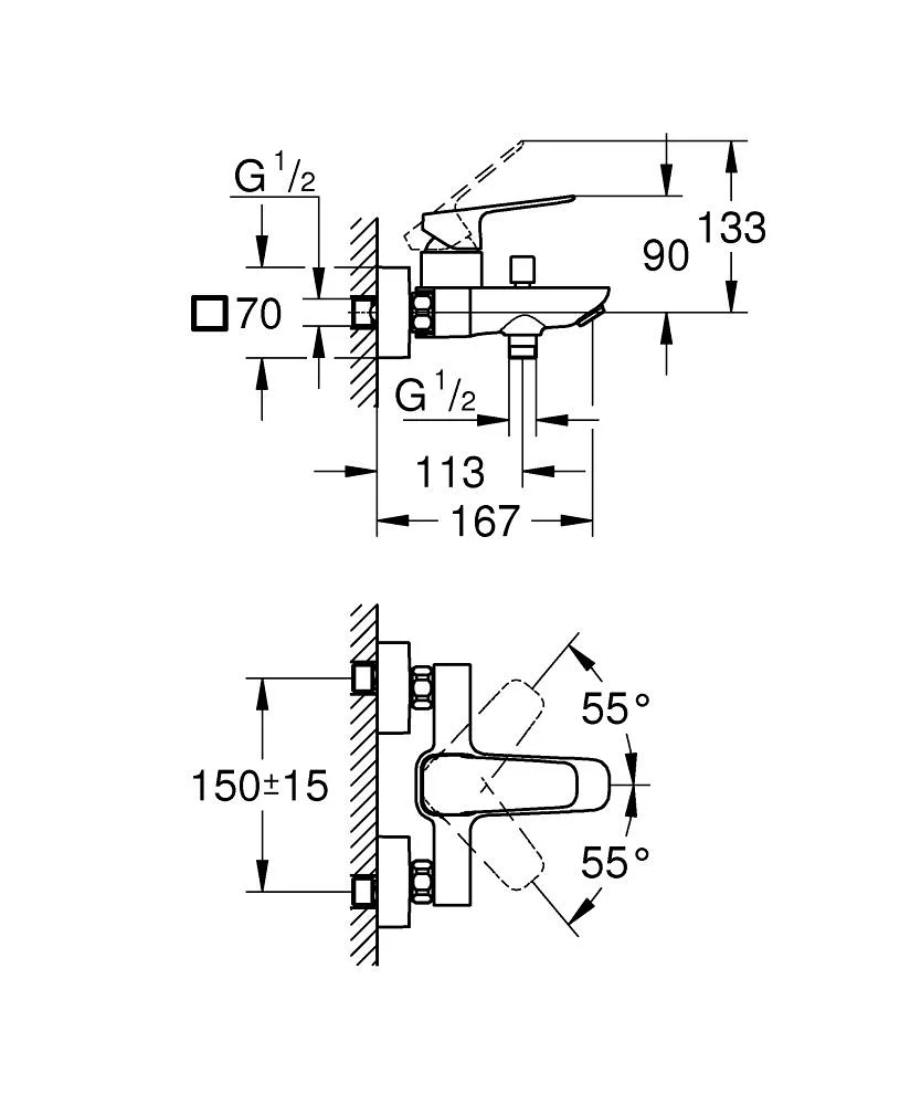 Cubeo змішувач для ванни одноважільний, Хром, Grohe
