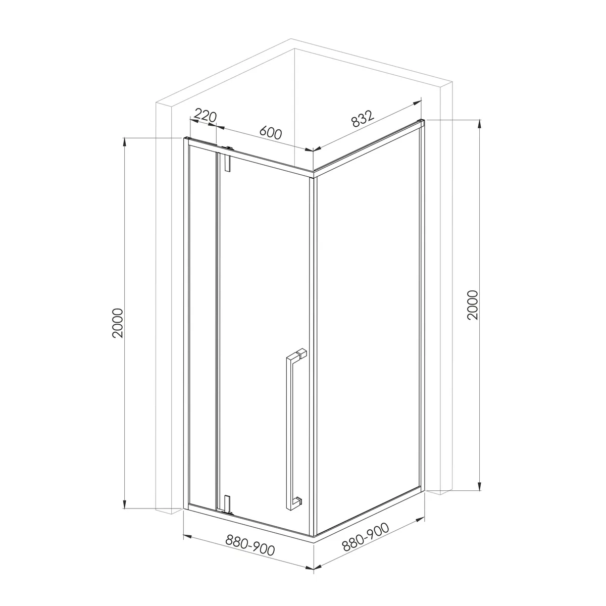 Mora 90 C душова кабіна двері розпашні профіль скло прозоре, 90×90×200 см