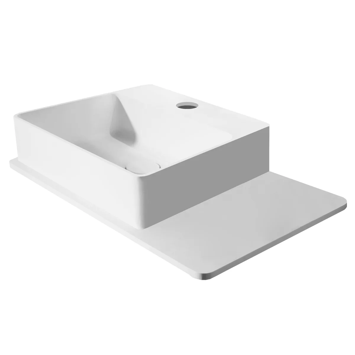Умивальник підвісний з поличкою кам'яний Solid surface, 58×37×12,5 см, Volle