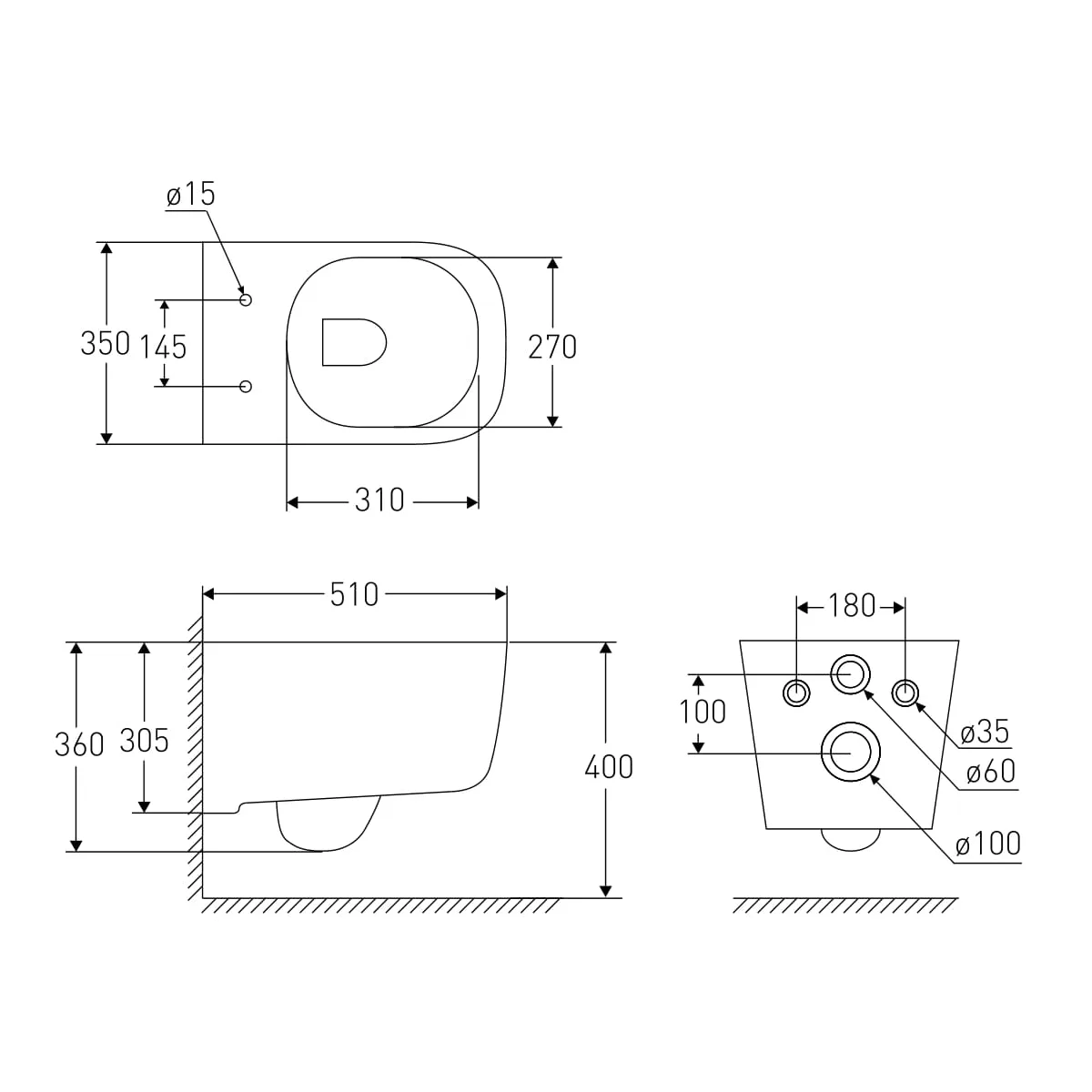 Hippo Rimless унітаз підвісний сидіння тверде Slim slow-closing, 51×35×36 см, Volle