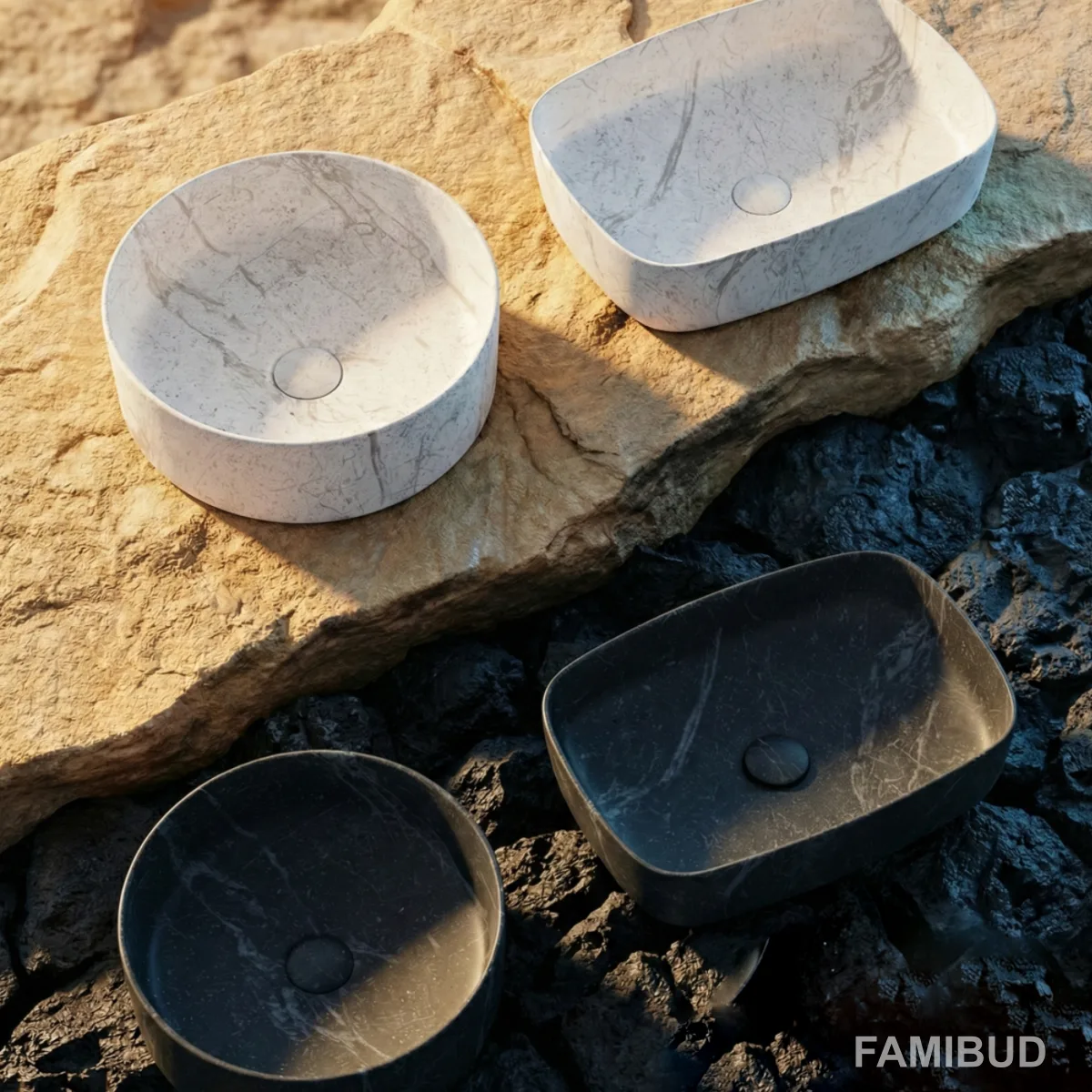 Piedra умивальник накладний темний, 34,6×34,6×12 см, Мармур, Volle