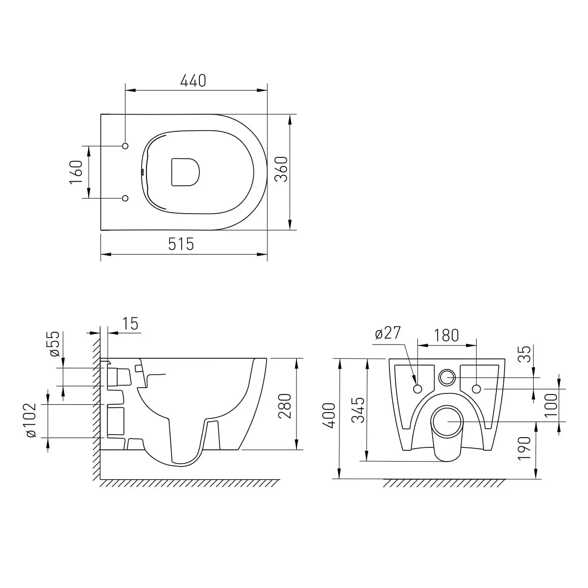 Cante Rimless унітаз підвісний сидіння Duroplast Slim slow-closing de la antracita, 51×35,5×33 см, Volle