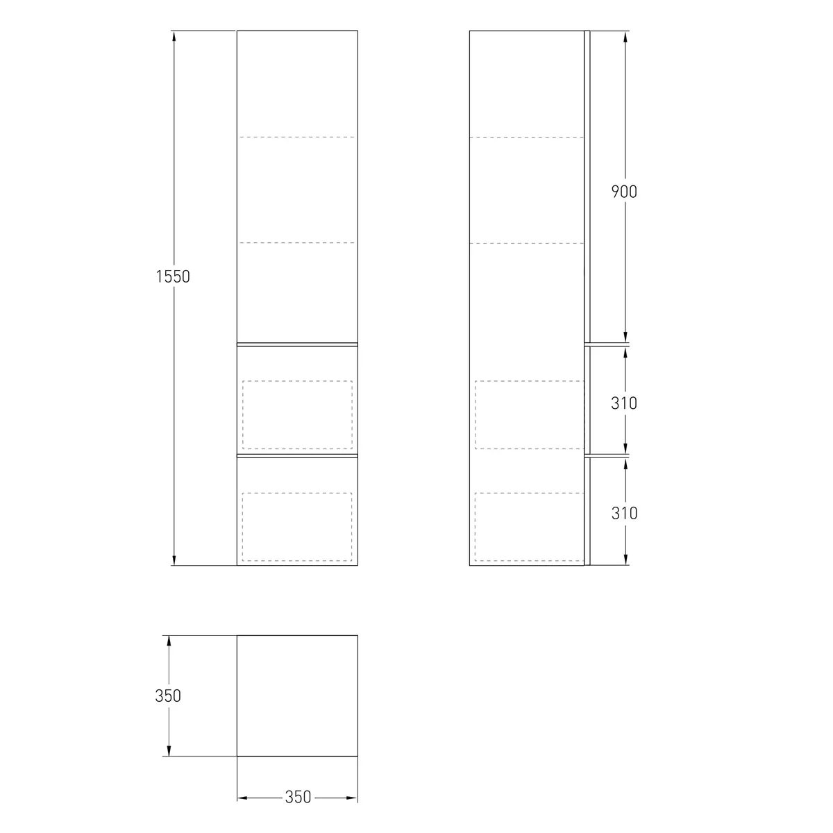 Oliva пенал підвісний, 155×35×35 см, Білий, Volle