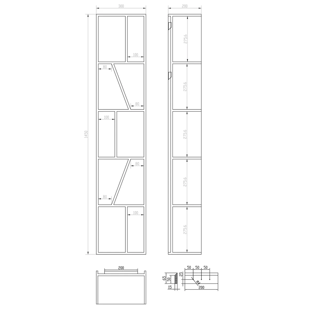 Шафа підвісна відкрита кам'яна Solid surface mm, 300×200×1450, Volle