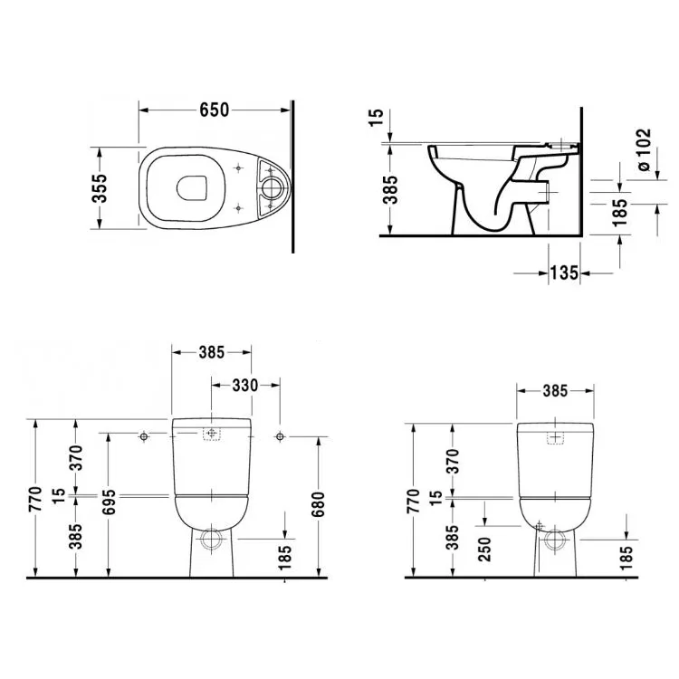 D-Code унітаз підлоговий горизонтальний випуск, 65×35,5×38,5 см, Duravit