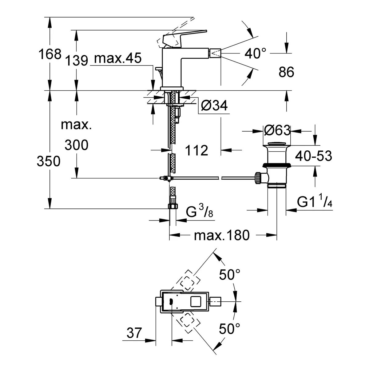 Eurocube Змішувач одноважільний для біде DN 15, Grohe
