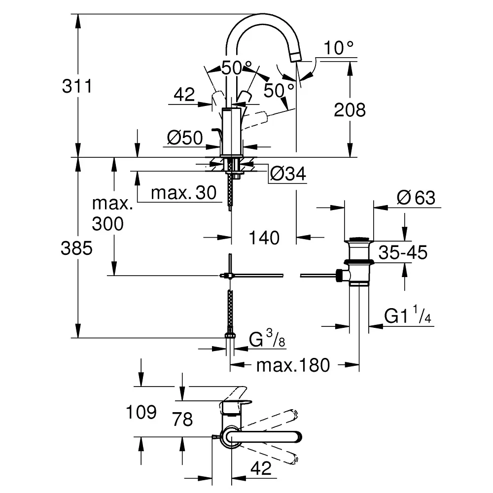 Змішувач для умивальника Eurosmart New 23537003, Хром, Grohe