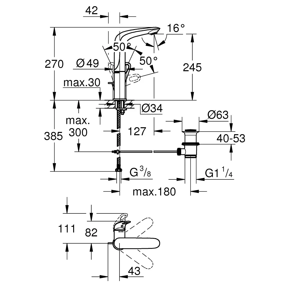 Eurostyle New Змішувач для раковини одноважільний, Grohe