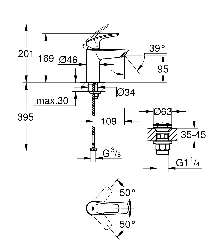 EUROSMART змішувач для умивальника одноважільний S Click, Чорний матовий, Grohe