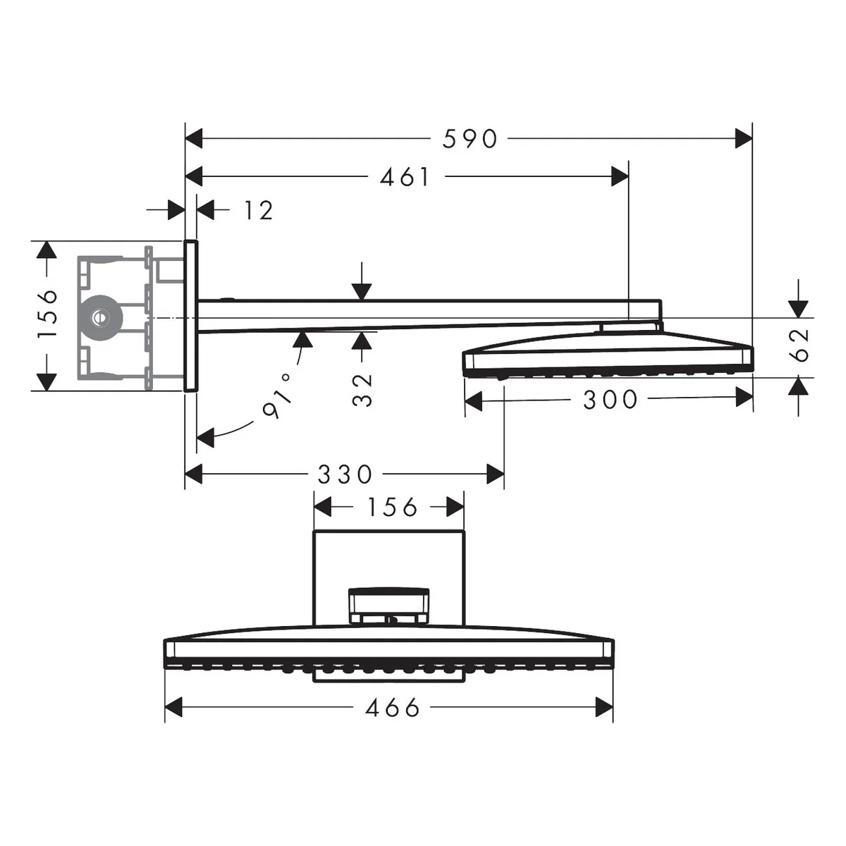 Rainmaker Select 460 2jet Верхній душ з тримачем білий, 450 мм, Хром, Hansgrohe