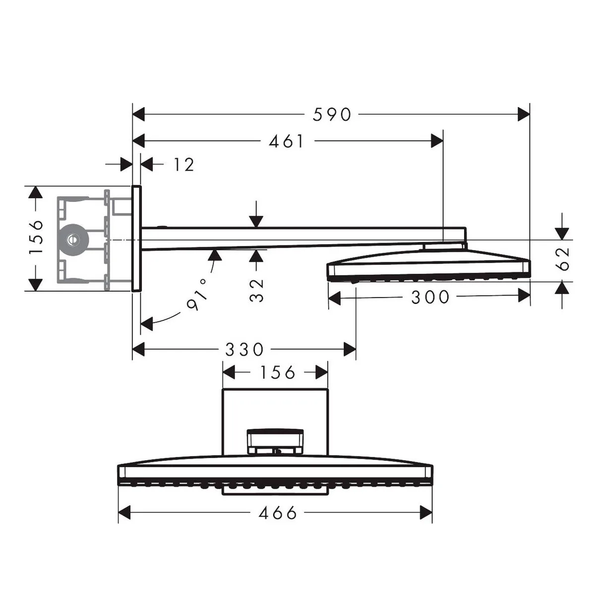 Rainmaker Select 460 Верхній душ 2jet з тримачем зі стіни чорний/хром, 450 мм, Hansgrohe