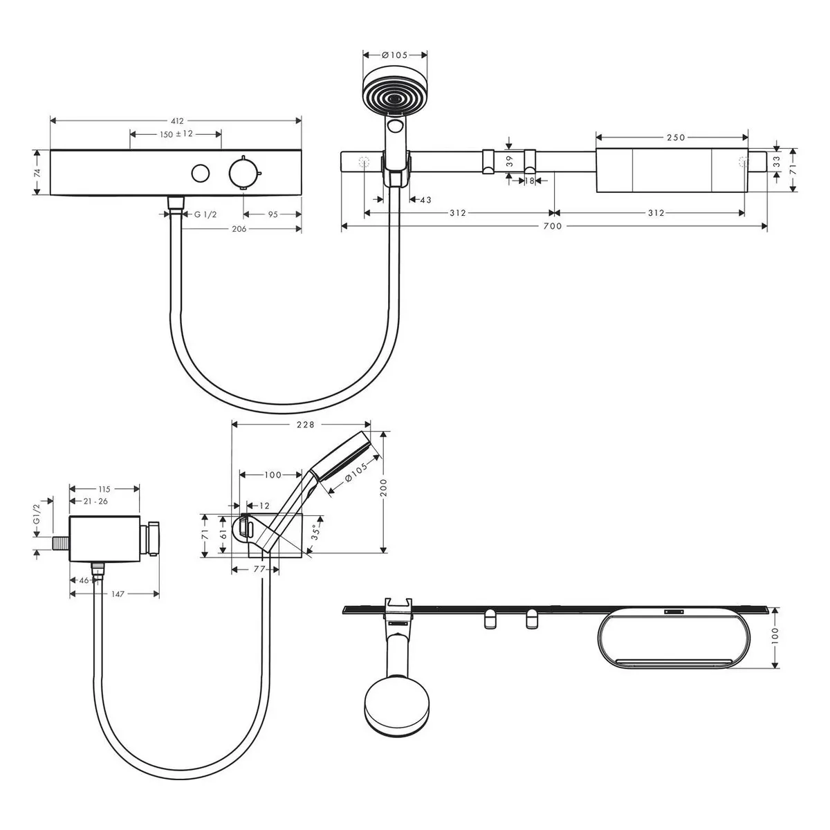 Набір змішувачів Wallstoris 24250, Чорний матовий, Hansgrohe