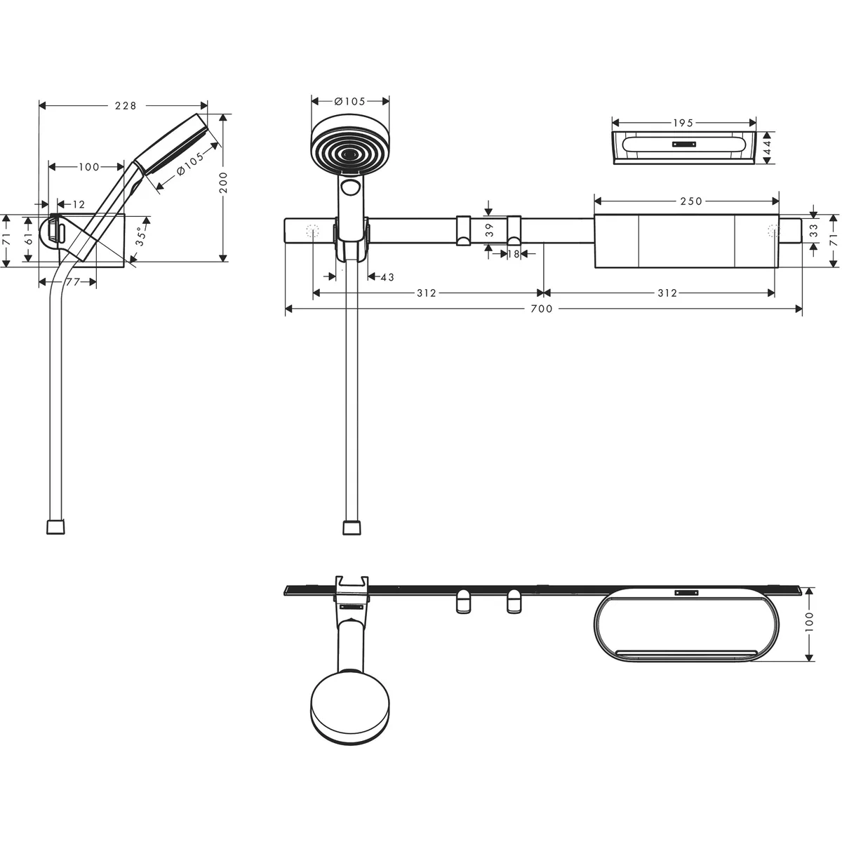 Набір змішувачів Wallstoris 24291, Білий матовий, Прямокутна, Hansgrohe