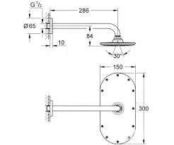 Rainshower Veris 300 Верхній душ с душовим кронштейном, 286 мм, Хром, Grohe
