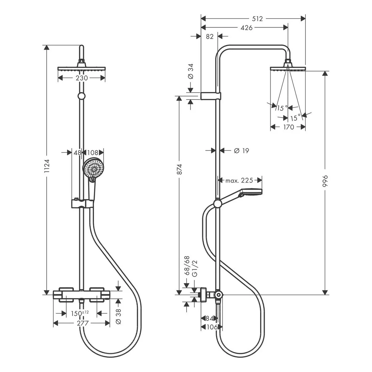 Vernis Shape душова система Showerpipe 230 з термостатом 1jet, Чорний матовий, Hansgrohe