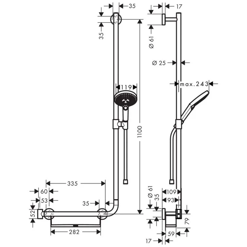 Unica Comfort 1 Unica Comfort Набір для душу Raindance Select S 120 штанга розміщена справа