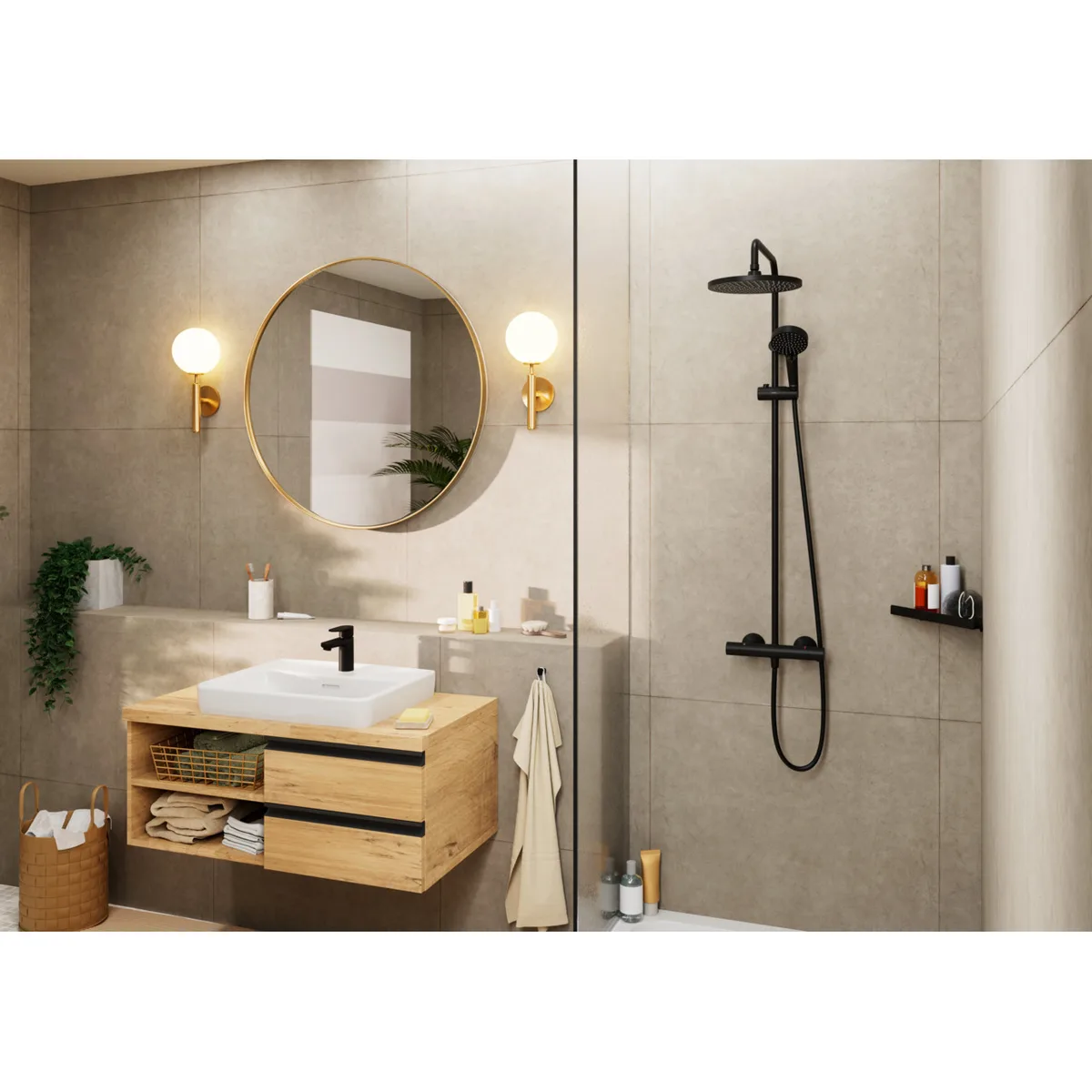 Vernis Blend душова система Showerpipe 240 з термостатом 1jet, Чорний матовий, Hansgrohe