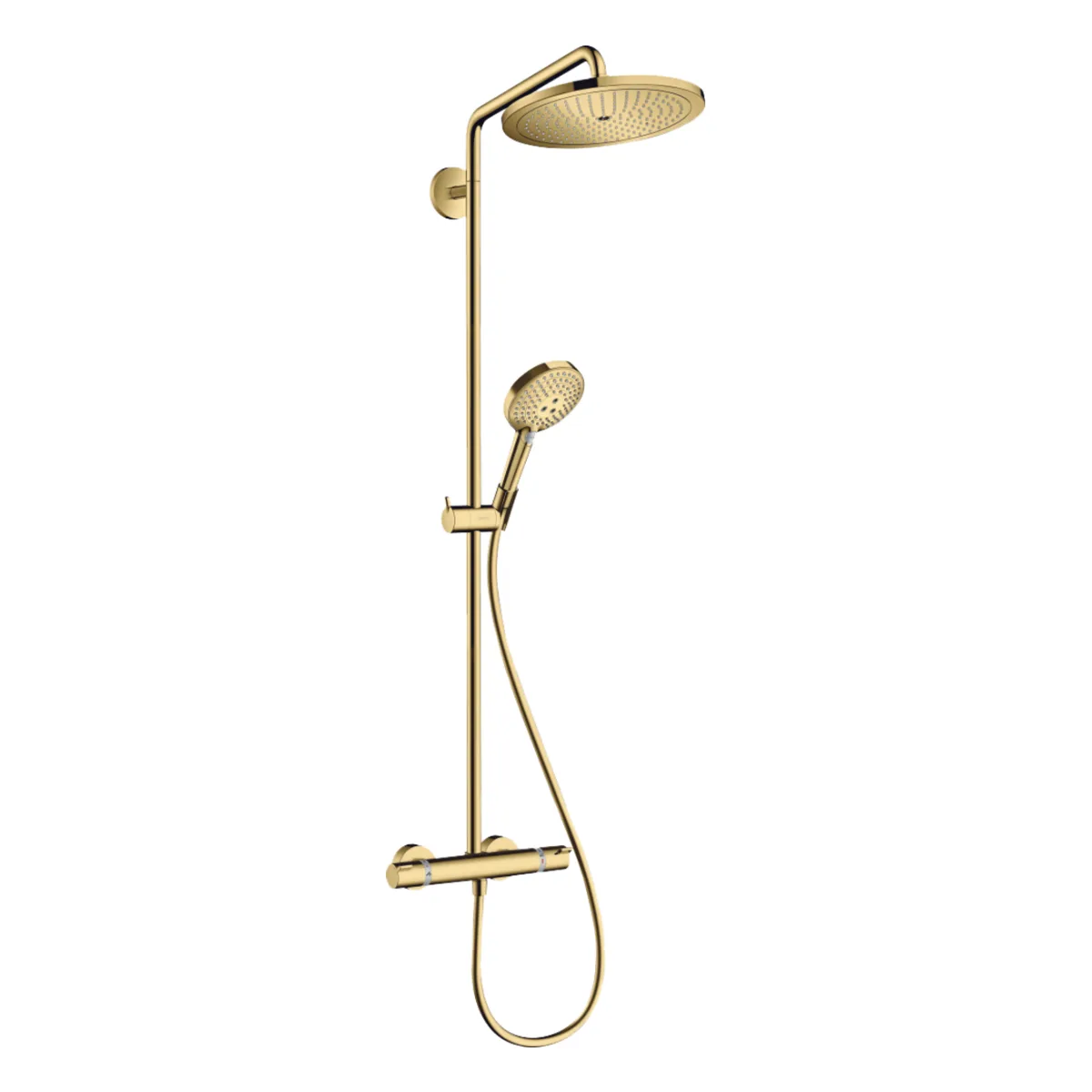 Croma Select S душова система Showerpipe 280 1jet з термостатом з ручним душем Raindance Select S 120 3jet, Поліроване золото, Hansgrohe