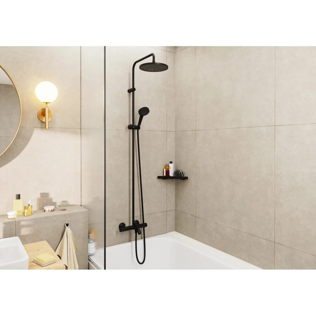 Vernis Blend душова система Showerpipe 240 з термостатом для ванни 1jet, Чорний матовий, Hansgrohe