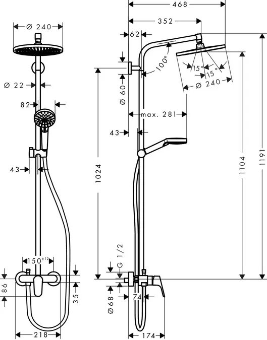 Crometta S 240 1jet Showerpipe Душова система з одноважільнийним змішувачем, Хром, Hansgrohe