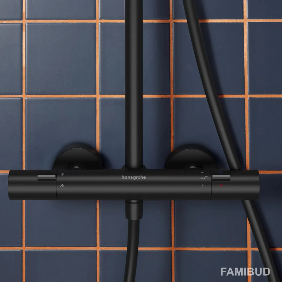 Activera S 240 1jet EcoSmart Showerpipe душова система з термостатом, Чорний матовий, Hansgrohe