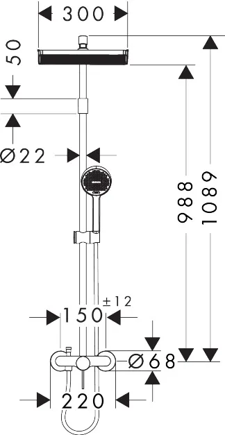Activera Q 290/180 1jet EcoSmart Showerpipe душова система зі змішувачем, Хром, Hansgrohe