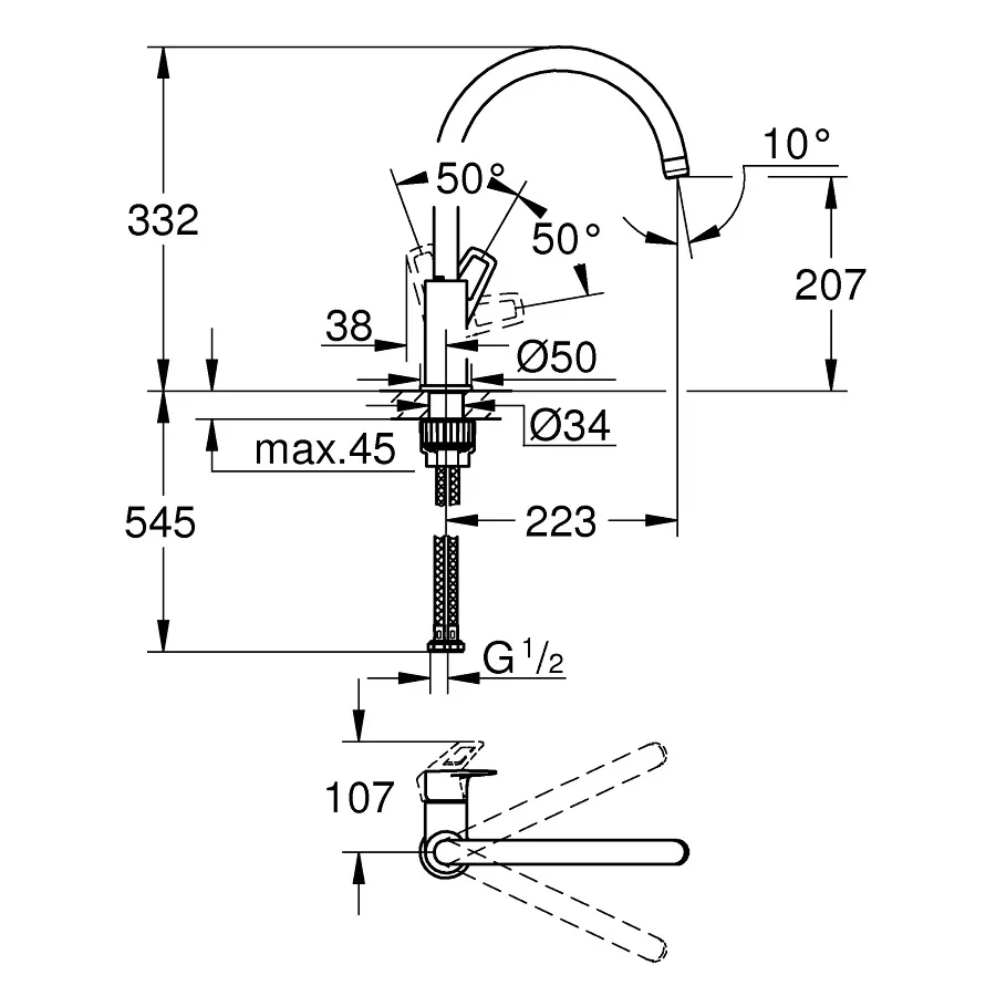 Bauloop змішувач одноважільний для мийки L-size, Хром, Grohe