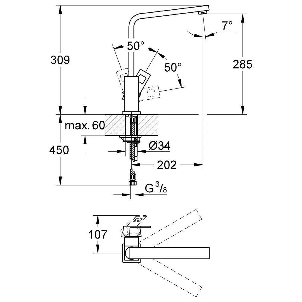Eurocube Змішувач для мийки одноважільний, Grohe