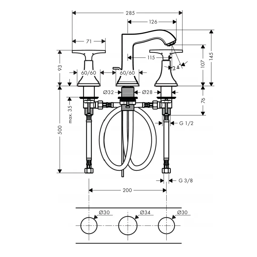 Metropol Classic Змішувач для раковини двувентильний, Хром золото, Hansgrohe