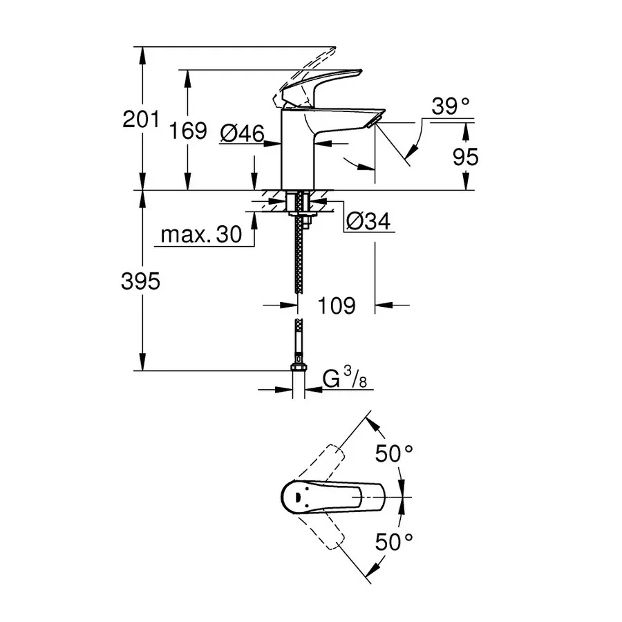Змішувач для умивальника Eurosmart, Хром, Grohe