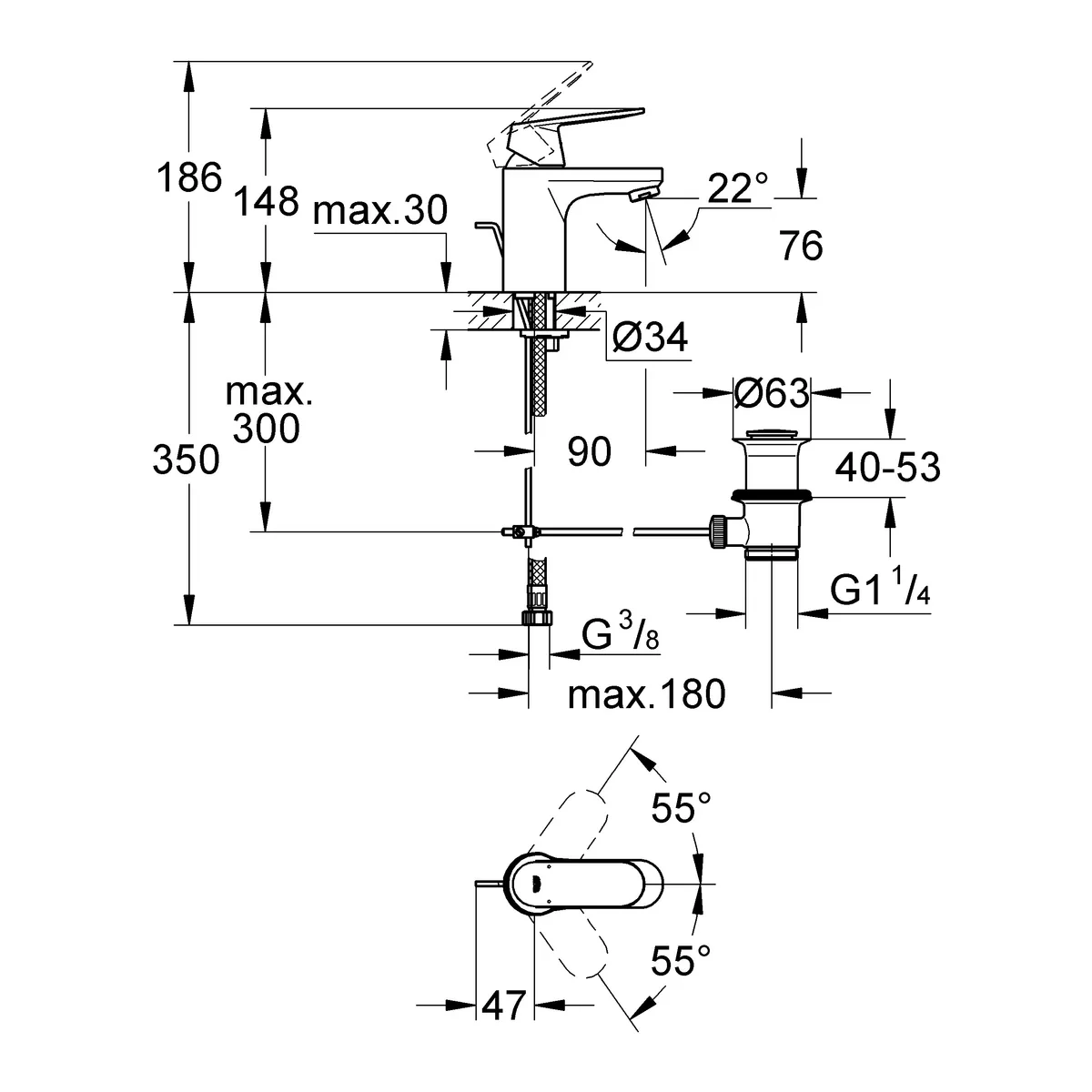 Eurosmart Cosmopolitan Змішувач для раковини одноважільний, Grohe