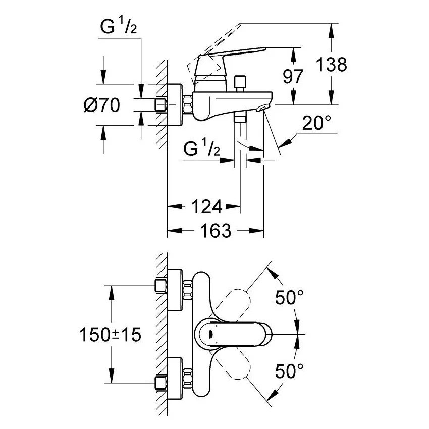Eurosmart Cosmo-змішувач на ванну, Grohe