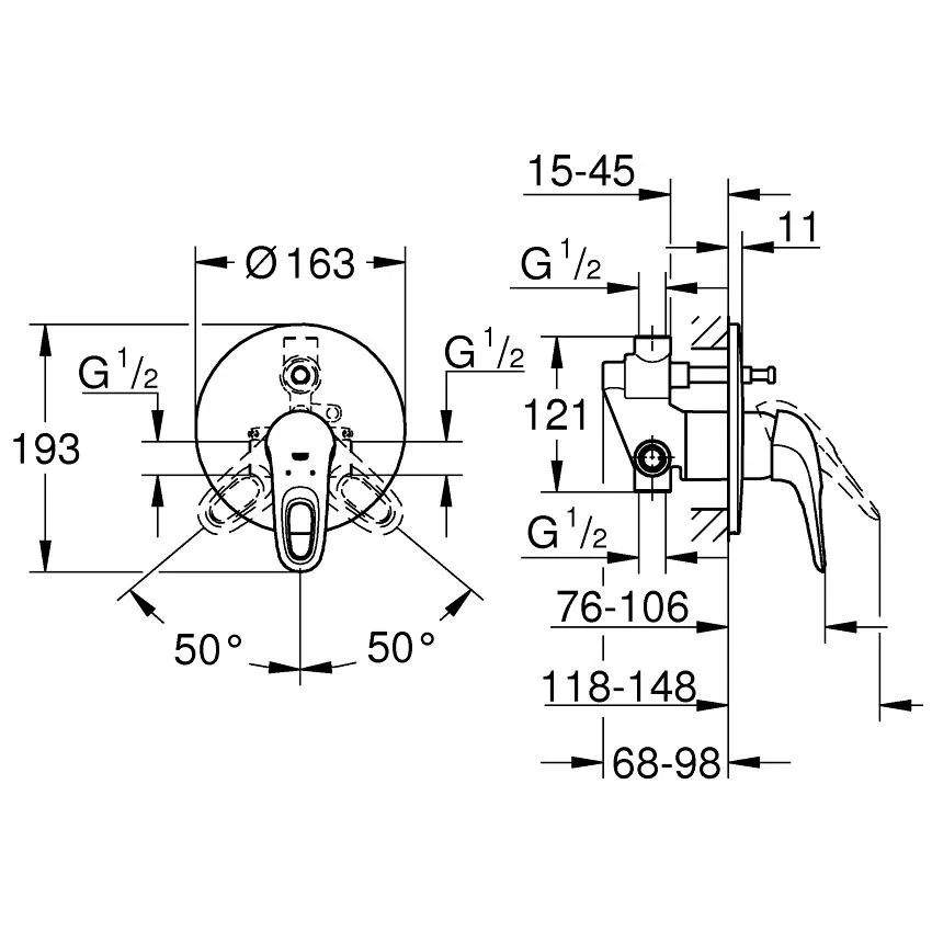 Eurostyle Змішувач для ванни одноважільний, Grohe