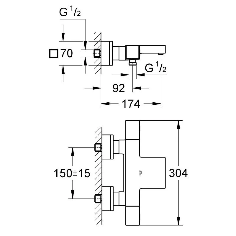 Grohtherm Cube Термостат для ванни DN 15, Хром, Grohe