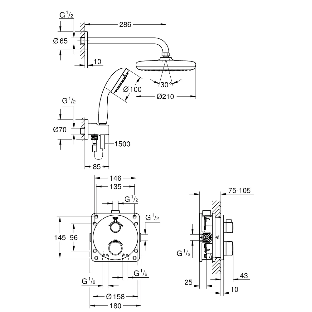 Grohtherm Набір для комплектації душа з Tempesta 210, Grohe