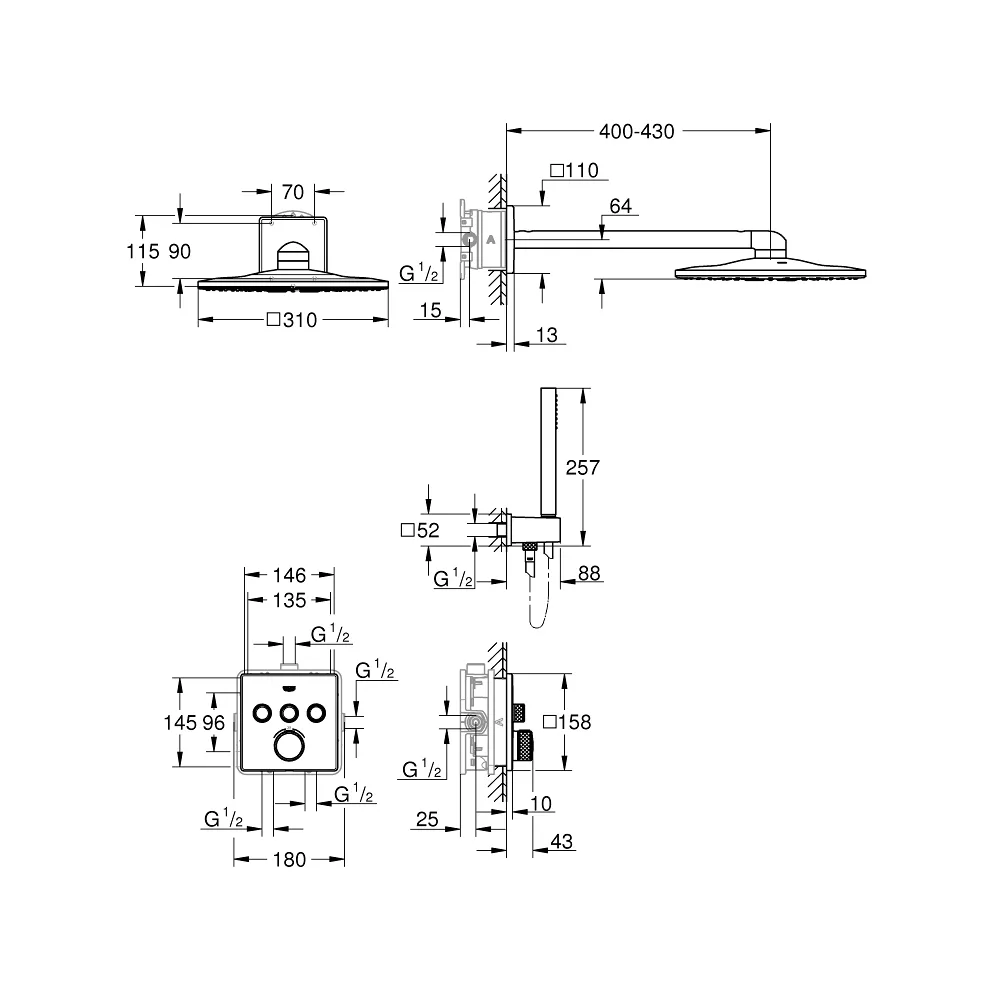 Grohtherm SmartControl Душова система з душовим гарнітуром, Grohe