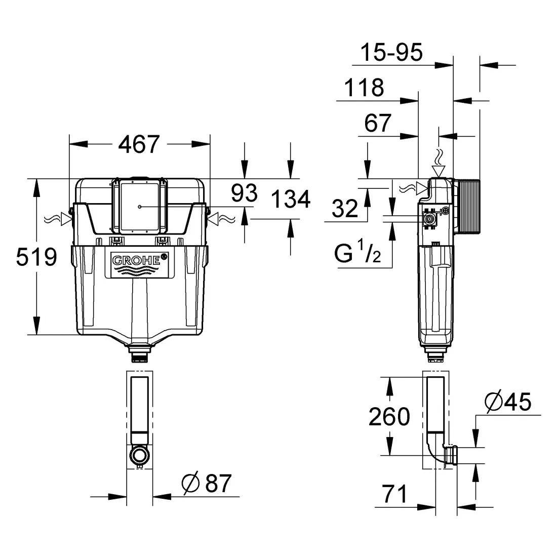 Змивний бачек без рами GO 2, Grohe