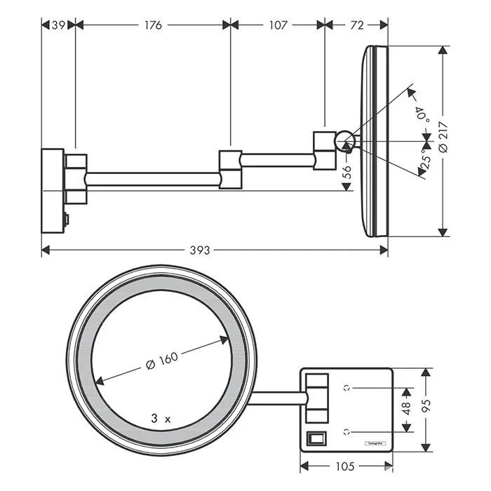 Косметичне дзеркало Addstoris 41790670, Чорний, Hansgrohe