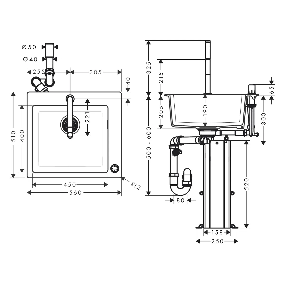 Кухонна мийка кам'яна C51-F450-06, Hansgrohe