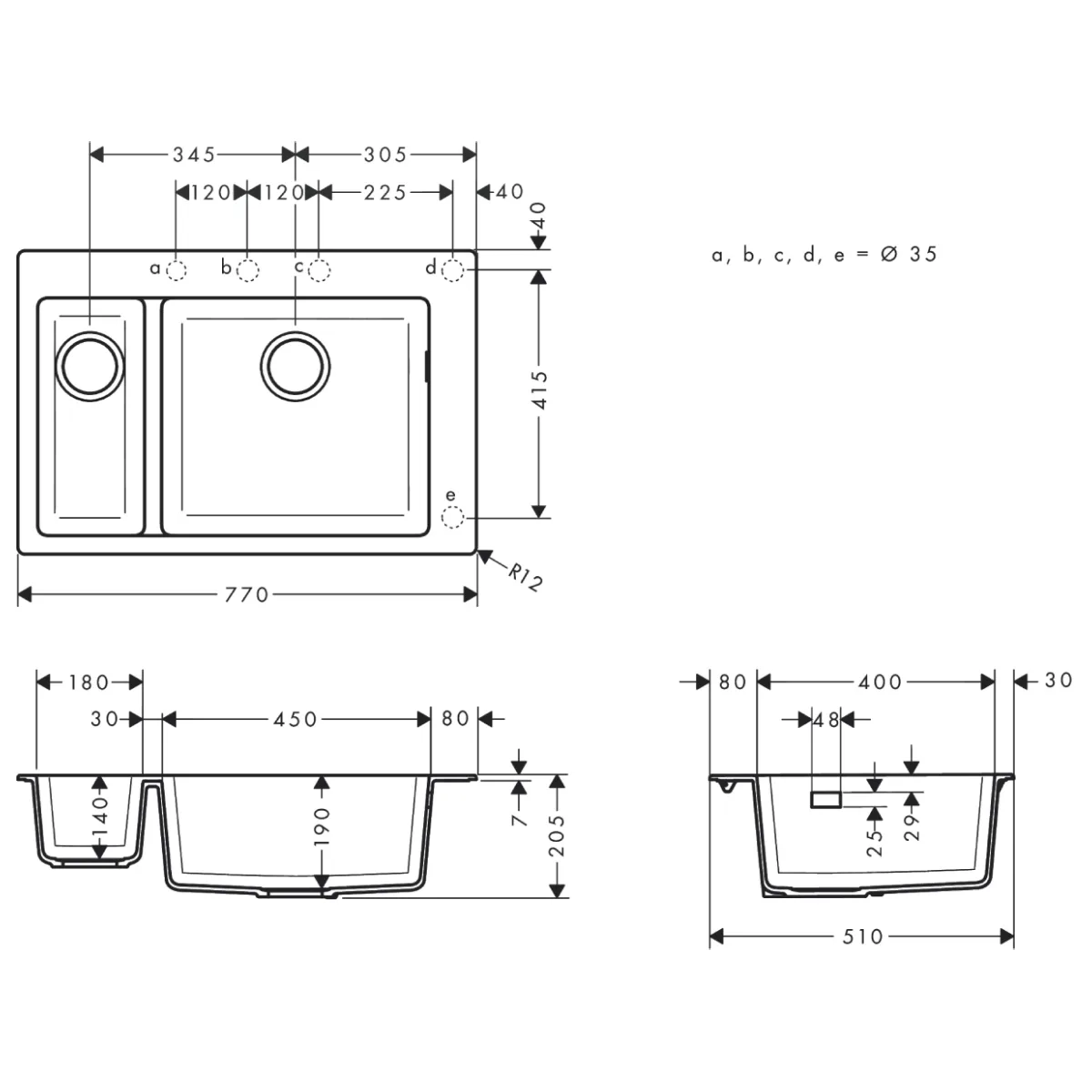 S510-F635 мойка для кухні що вбудовується 180/450 камінь, Сірий, Hansgrohe