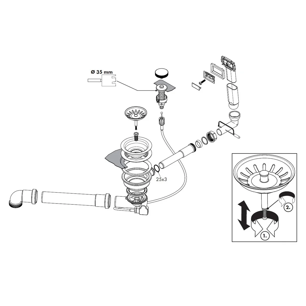 D16-11 Automatic сифон з переливом для кух мийки з 1ю чашею, Хром, Hansgrohe