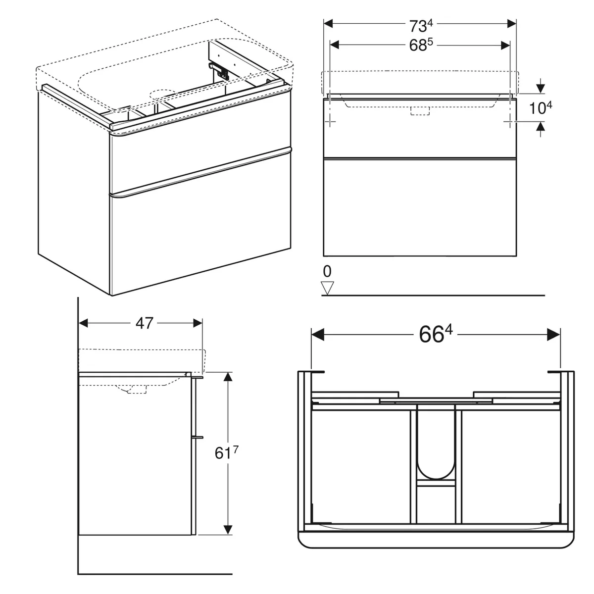 Smyle Square тумба для умивальника з 2мя ящ, 73,4×61,7×47 см, Білий, Geberit