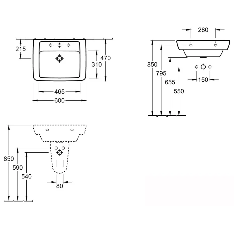 Verity Design умивальник альпін, 60×47 см, Білий, Villeroy & Boch